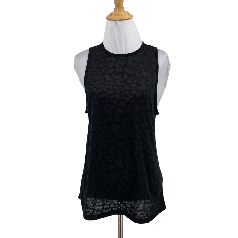 Nike Pro Tank Top Womens XS Extra Small Black Dri Fit AOP Leopard Print Sheer
